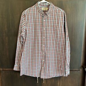 Duluth Trading Brown Blue Long Sleeve Button Front‎ Large Tall LT